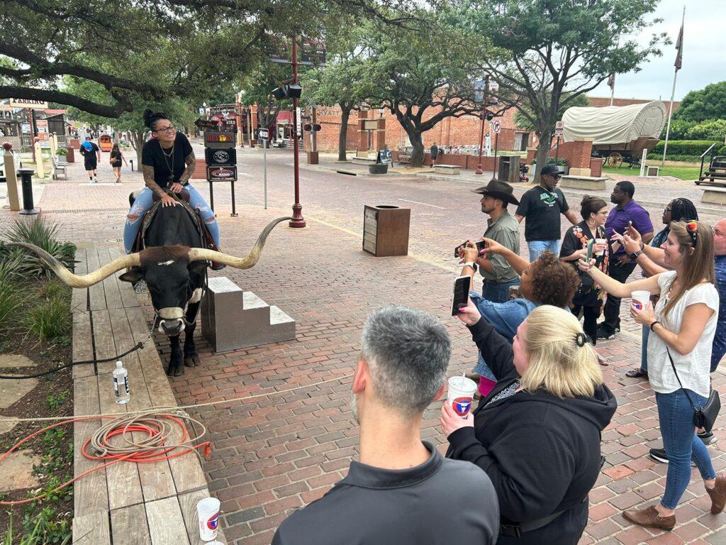 Riding a Longhorn in the Fort Worth Stockyards