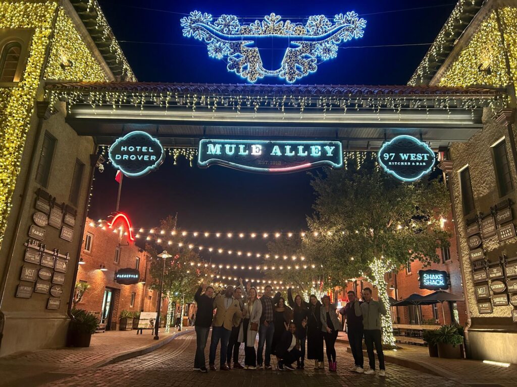 Mule Alley with Holiday Lights in Fort Worth Stockyards